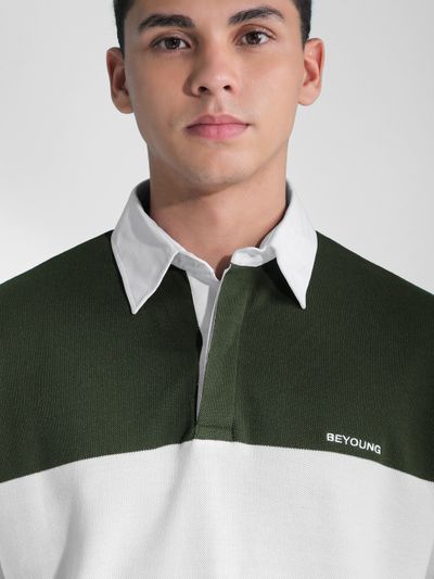 Olive Green Striped Polo Sweatshirt Olive Green Striped Polo Sweatshirt