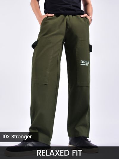 Olive Green Tape Detailed Cargo Pants Olive Green Tape Detailed Cargo Pants