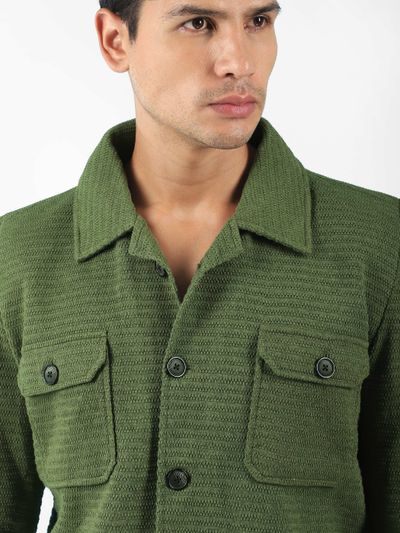Olive Textured Pocketed Jacket Olive Textured Pocketed Jacket