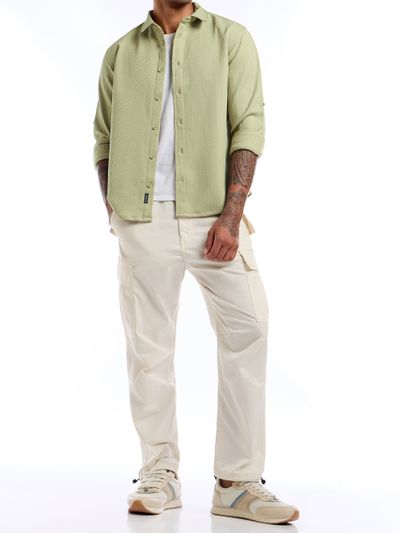 Pale Green Full Sleeve Waffle Shirt For Men Pale Green Full Sleeve Waffle Shirt For Men