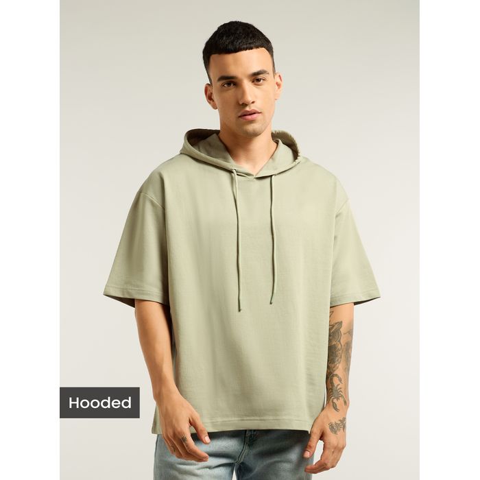 Buy Men's Pale Green Hooded Oversized T-Shirt Online @Beyoung