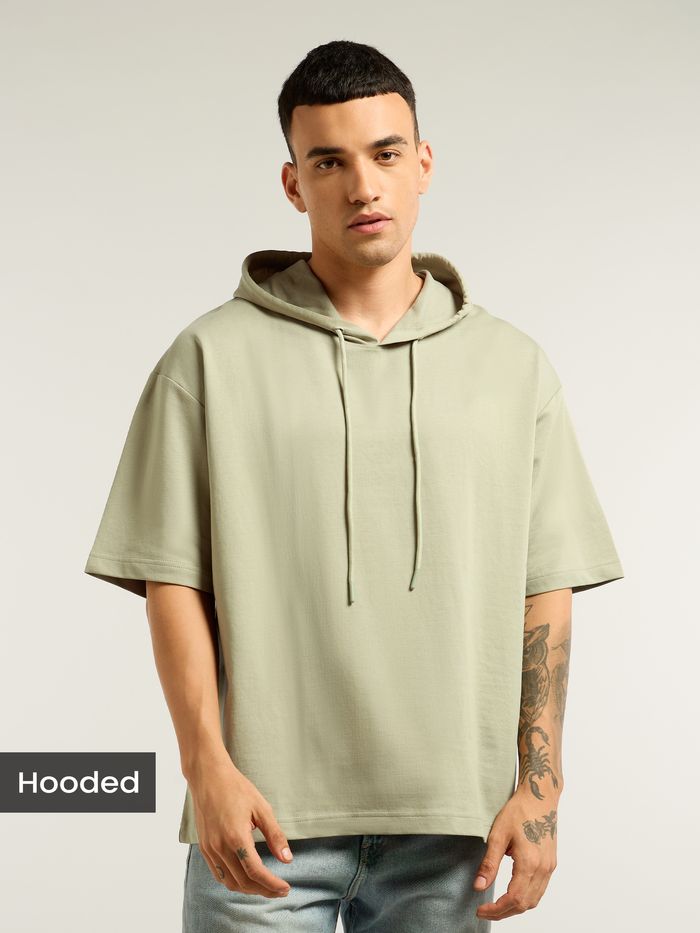Buy Men's Pale Green Hooded Oversized T-Shirt Online @Beyoung