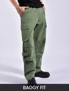 Pale Olive Pleated Elasticated Cargo Pants