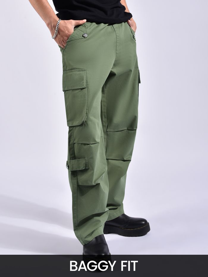 Pale Olive Pleated Elasticated Cargo Pants