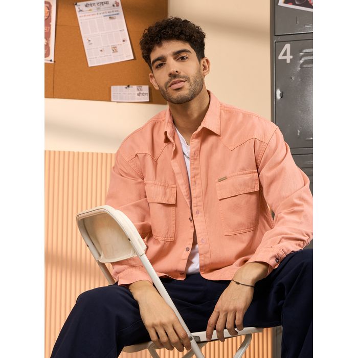 Pink denim shirt men new arrivals