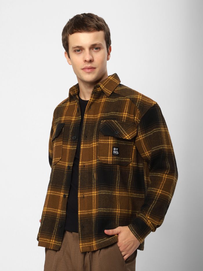 SUBCULTURE WOOL CHECK SHIRT BROWN 2