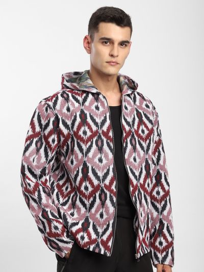 Pink Ikat Print Hoodie Shacket