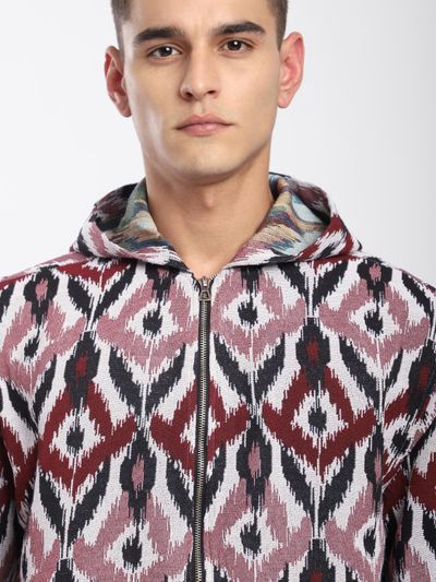 Pink Ikat Print Hoodie Shacket