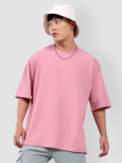 Pink Plain Oversized T-shirt for Men mens oversized t shirts,