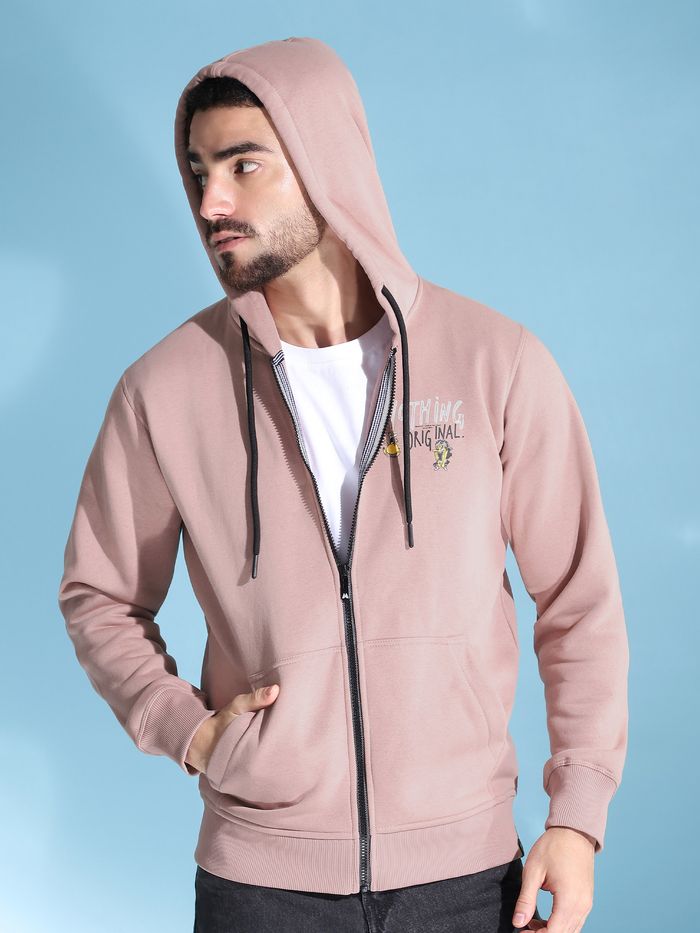 Pink Printed Zipper Hoodie