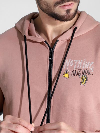 Pink Printed Zipper Hoodie Pink Printed Zipper Hoodie