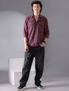 Plum Wine Plain Suede Urban Shirt for Men