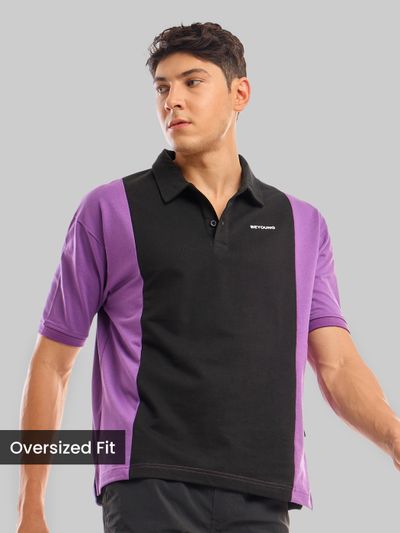 Purple Cut And Sew Polo T-shirt Purple Cut And Sew Polo T-shirt