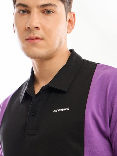Purple Cut And Sew Polo T-shirt Purple Cut And Sew Polo T-shirt