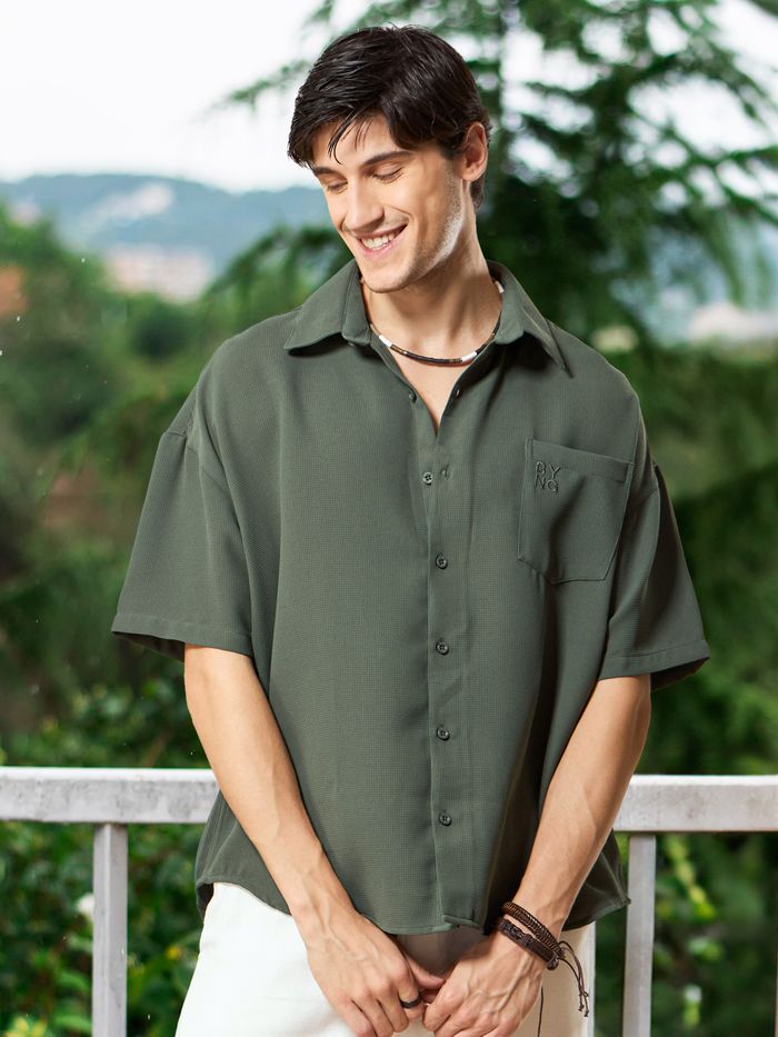 Buy Regent Green Half Sleeve Waffle Shirt for Men Online in India Beyoung