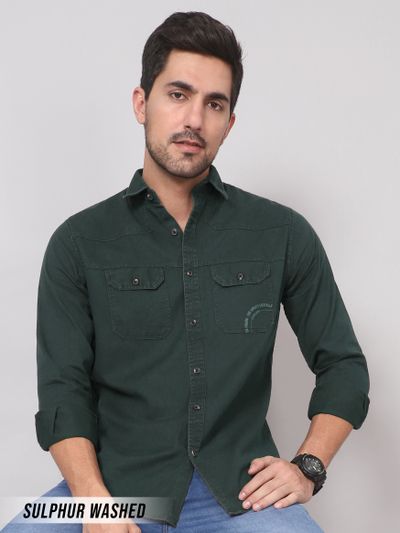 Regent Green Sulphur Twill Shirt for Men Cotton Shirts For Men,