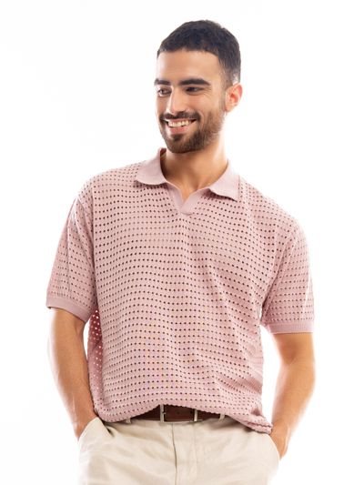 Rose Pink Flat Knit Men's Polo T-Shirt