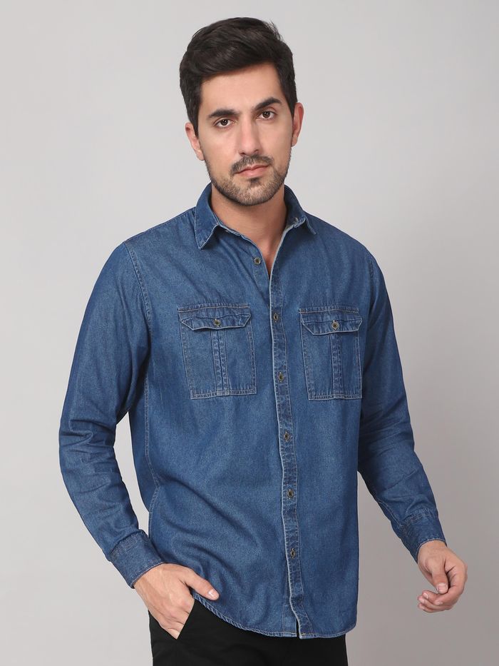 Buy Royal Blue Denim Shirt For Men Online In India -Beyoung