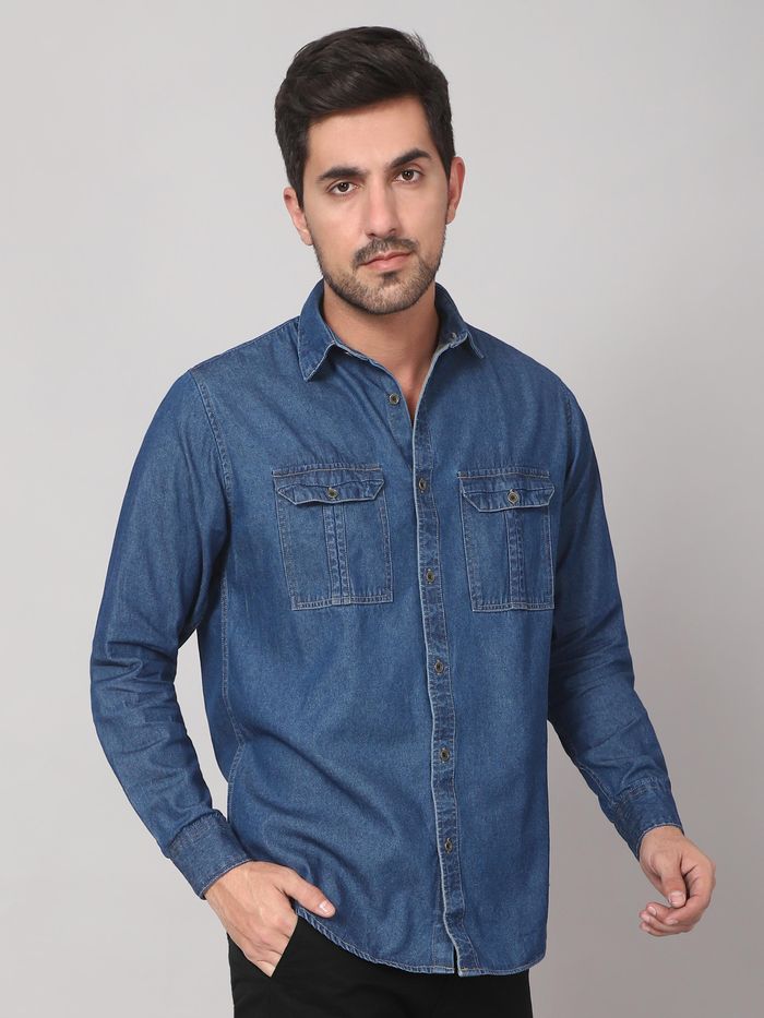 Buy Royal Blue Denim Shirt for Men Online in India -Beyoung