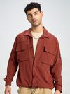 Rust Brown Utility Pockets Urban Shirt for Men