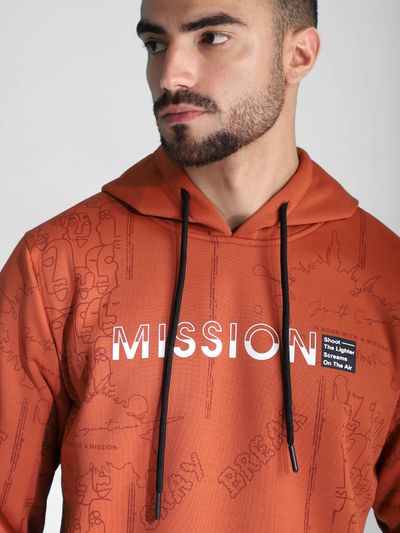 Rust Orange Mission Doodle Printed Hoodie Rust Orange Mission Doodle Printed Hoodie