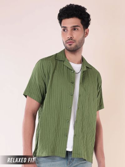 Sage Green Striped Casual Shirt for Men Sage Green Striped Casual Shirt for Men