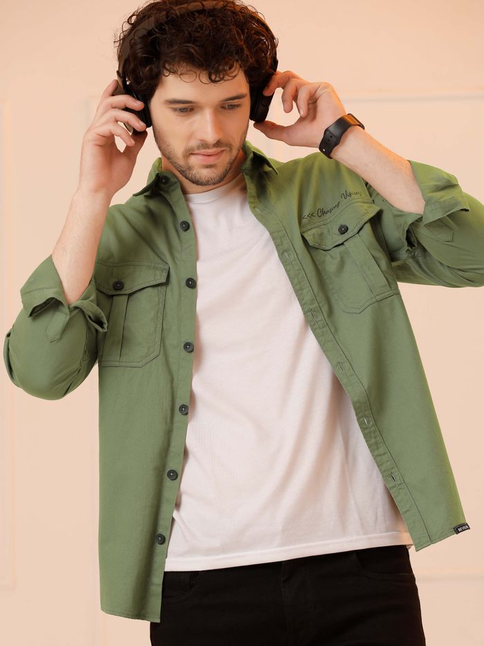 Buy Sage Green Twill Urban Shirt For Men Online in India -Beyoung