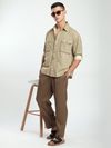 Sand Brown Herringbone Striped Shacket