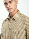 Sand Brown Herringbone Striped Shacket