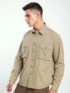 Sand Brown Herringbone Striped Shacket
