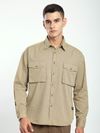 Sand Brown Herringbone Striped Shacket