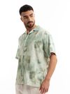 Seafoam Green Crocodile Textured Cuban Mens Shirt