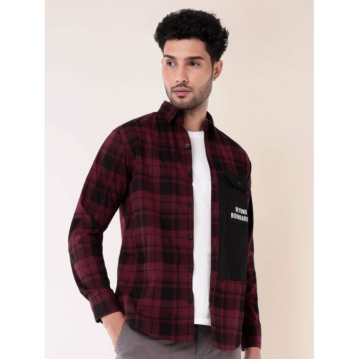 Buy Single Pocket Dark Red Checked Shirts for Men Online in India