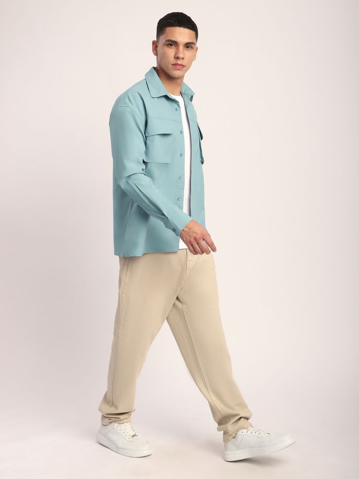 Sky Blue Baggy Pocketed Shirt
