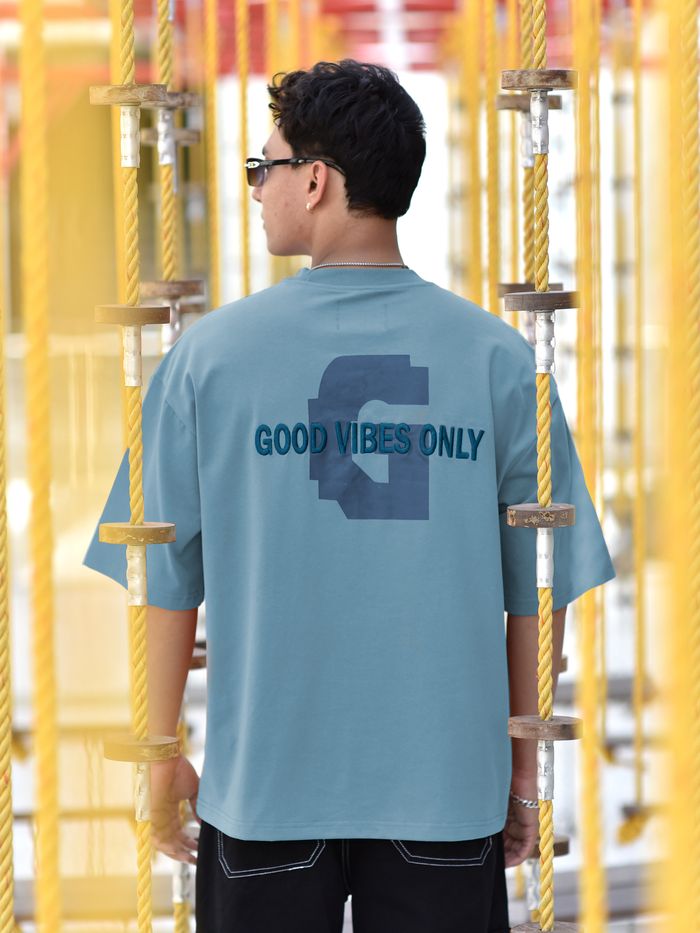 Smoky Blue Chest Patch Oversized T-Shirt