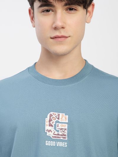 Smoky Blue Chest Patch Oversized T-Shirt