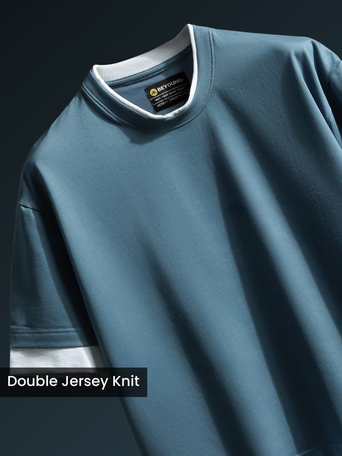 Buy Men's Smoky Blue Jersey Knit Oversized T-Shirt at Beyoung