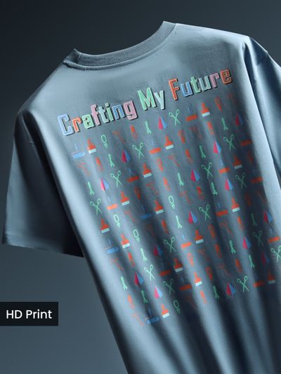 Smoky Blue Typography Printed Oversized T-Shirt