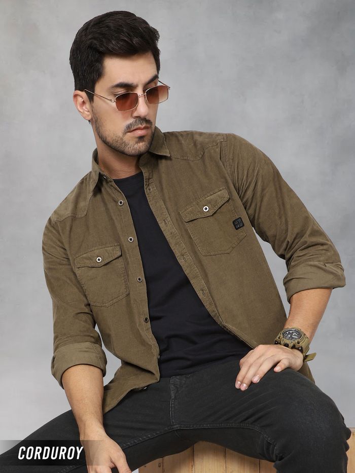 Mens brown button top up dress shirts