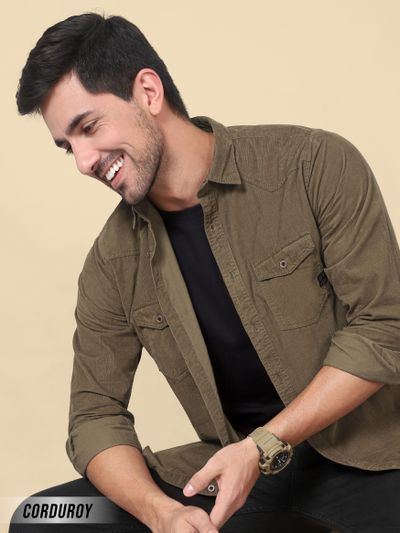 Buy Tan Brown Corduroy Shirt For Men Online In India -Beyoung