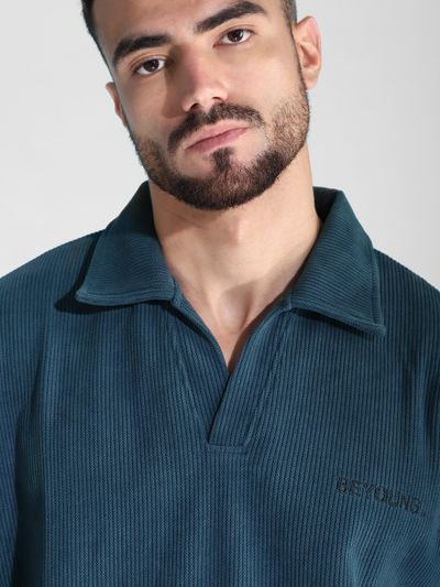 Teal Blue Polo Collar Sweatshirt Teal Blue Polo Collar Sweatshirt