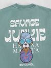 Teal Green Savage Junkie Embroidered Patch Oversized T-Shirt