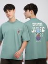 Teal Green Savage Junkie Embroidered Patch Oversized T-Shirt