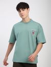 Teal Green Savage Junkie Embroidered Patch Oversized T-Shirt