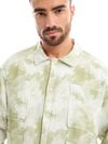 White and Light Olive Shacket-Fit Shirt