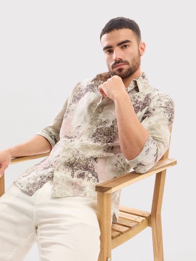 White and Pink Printed Cotton Shirt