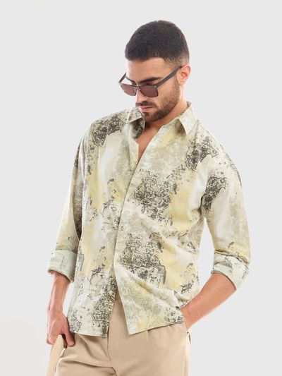 White and Yellow Printed Cotton Shirt White and Yellow Printed Cotton Shirt