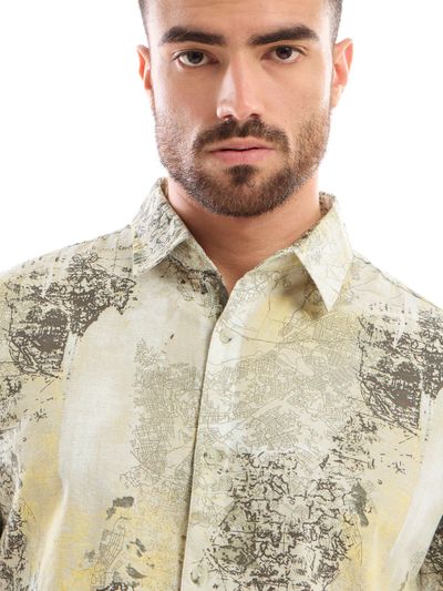 White and Yellow Printed Cotton Shirt White and Yellow Printed Cotton Shirt