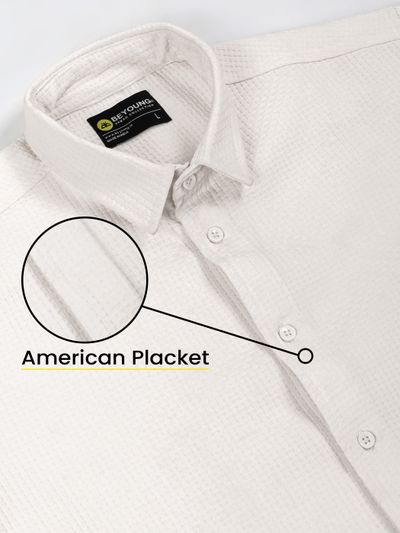 White Full Sleeve Waffle Shirt For Men
