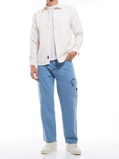 White Full Sleeve Waffle Shirt For Men